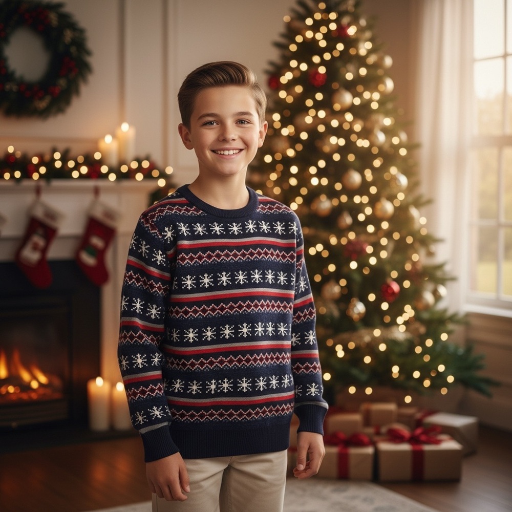 NWT B by Brooks Brothers Boys Snowflake Fair Isle Sweater Holiday Christmas Cozy